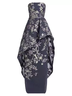 Бальное платье-купе без бретелек с цветочным принтом Marchesa Notte, темно-синий