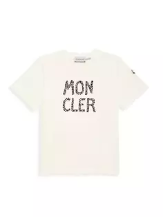 Хлопковая футболка с логотипом Little Kid&apos;s &amp; Kid&apos;s Moncler, цвет natural