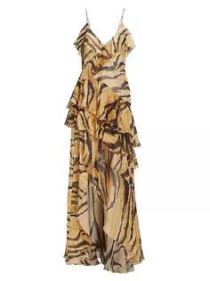 Платье макси Alva с оборками и животным принтом Ronny Kobo, мультиколор