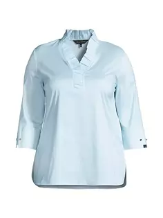 Блуза из хлопковой смеси с рюшами Ming Wang, Plus Size, цвет haze
