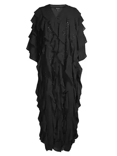 Украшенное шифоновое платье макси с оборками Misook, черный
