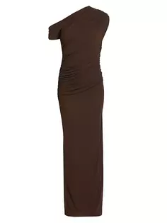 Платье макси на одно плечо со сборками из джерси Zeynep Arçay, цвет dark brown