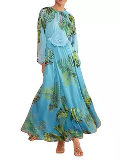 Шифоновое платье с тропическим принтом Cynthia Rowley, синий
