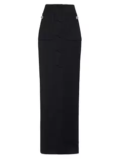 Длинная шерстяная атласная юбка Prada, черный