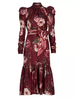 Платье миди Luminosity со сборками и оборками Zimmermann, цвет burgundy floral print
