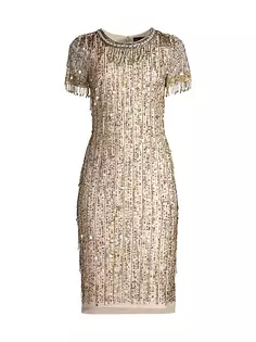 Платье-футляр из бисера Aidan Mattox, цвет light gold