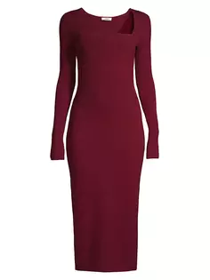 Шерстяное платье миди в рубчик с квадратным вырезом Jason Wu, цвет burgundy