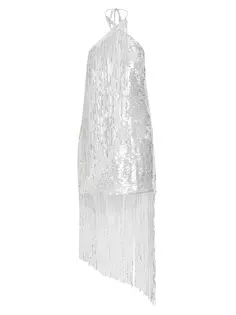 Мини-платье с пайетками и бахромой Rotate Birger Christensen, белый