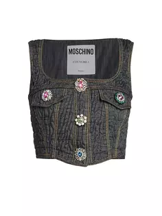 Топ-бюстье из смесового хлопка, украшенный брошью Moschino, черный