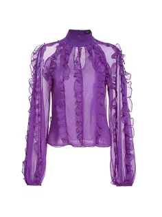 Прозрачная блузка с водолазкой и рюшами Patbo, фиолетовый