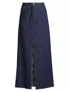 Джинсовая макси-юбка стретч с цветочной вышивкой Jason Wu, темно-синий