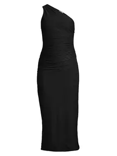 Платье миди из джерси асимметричного кроя со сборками Jason Wu, черный
