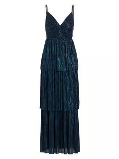 Многоярусное плиссированное платье макси из фольги Doris Sabina Musáyev, цвет dark ocean