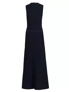 Трикотажное платье миди металлизированного цвета с воротником-стойкой Lela Rose, темно-синий