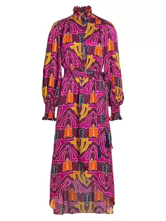 Атласное платье миди Ivy с геометрическим узором Borgo De Nor, цвет geo pink