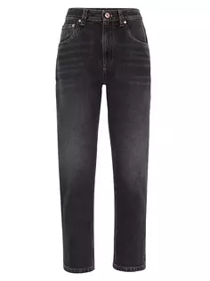 Прямые джинсы из настоящего денима с блестящей закрепкой Brunello Cucinelli, серый