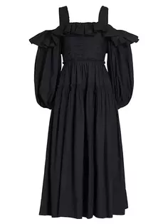 Платье миди Caprice из поплина с открытыми плечами Ulla Johnson, цвет noir