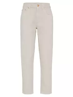 Прямые джинсы из эластичного денима с блестящей закрепкой Brunello Cucinelli, белый