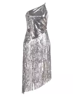 Платье миди Tonya с бахромой и пайетками Halston, цвет chalk silver