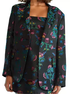 Жаккардовый пиджак оверсайз с цветочным принтом Cynthia Rowley, черный
