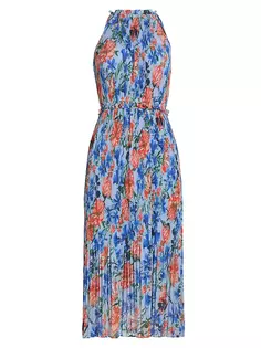 Плиссированное платье-миди Morgan с цветочным принтом Elie Tahari, синий