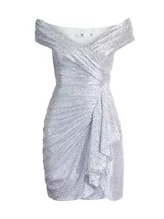 Коктейльное платье с открытыми плечами и блестками Tadashi Shoji, цвет platinum