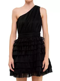 Многоярусное мини-платье из тюля Endless Rose, черный