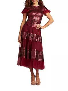 Многоярусное платье-миди с пайетками Sho, цвет pomegranate