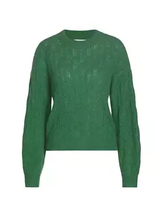 Кашемировый свитер вязки пуантелле с круглым вырезом Naadam, цвет kelly green