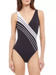 Цельный купальник в полоску Simple Elegance Gottex Swimwear, белый