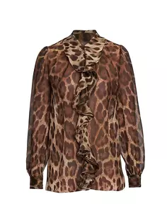 Шелковая блузка с рюшами и леопардовым принтом Dolce&amp;Gabbana, леопард