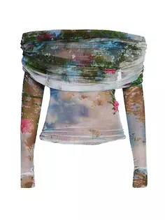 Блузка Lucid с открытыми плечами и вуалью Christopher Esber, цвет lucid garden print