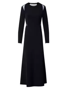 Шелковое платье с длинными рукавами и трапециевидной вставкой Akris, черный