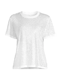 Хлопковая футболка с круглым вырезом с кристаллами Cynthia Rowley, белый
