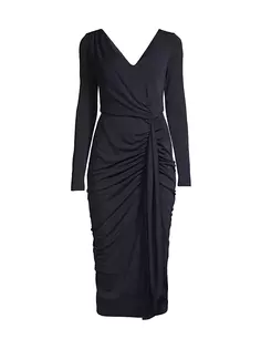 Платье миди с длинными рукавами Cascade Donna Karan New York, темно-синий