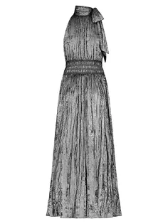 Платье макси с металлизированной плиссировкой и бретелькой на бретельках Bcbgmaxazria, цвет antgold