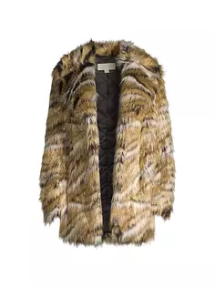 Пальто из искусственного меха цвета металлик Tiger Michael Michael Kors, хаки