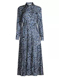 Платье-рубашка из шелкового твила с принтом Tory Burch, синий