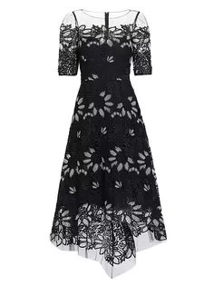Платье миди из гипюра с цветочным принтом Teri Jon By Rickie Freeman, белый