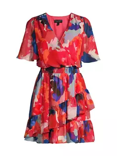 Многоярусное мини-платье с абстрактным цветочным принтом Laundry By Shelli Segal, красный