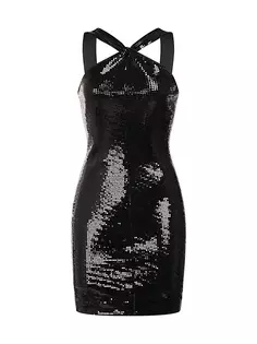 Мини-платье без рукавов Tobi с квадратными пайетками Halston, черный