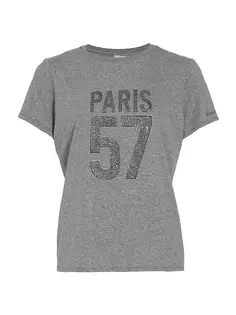 Украшенная футболка с короткими рукавами Paris 57 из смесового хлопка Cinq À Sept, серый