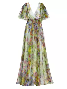 Платье из органзы с цветочным принтом Badgley Mischka, мультиколор