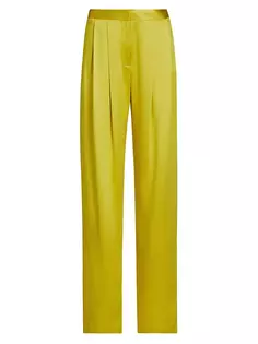 Широкие брюки со складками из шелка Adam Lippes, цвет citrine