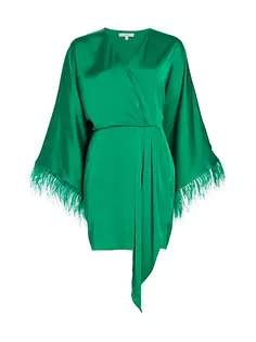 Мини-платье Yours Truly с отделкой перьями Wayf, цвет kelly green