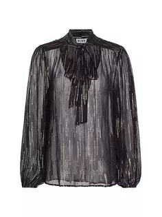 Блузка с завязками на воротнике цвета металлик Moss Rixo, цвет raindrop jacquard black