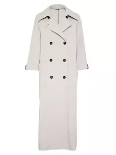 Пальто из техно-холщовой ткани с блестящими деталями Brunello Cucinelli, цвет cool beige