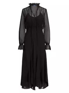 Платье миди из жоржетта с кружевной отделкой Polo Ralph Lauren, черный