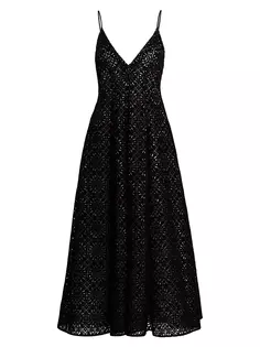 Кружевное платье-миди с V-образным вырезом Lela Rose, черный
