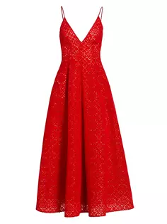 Кружевное платье-миди с V-образным вырезом Lela Rose, красный